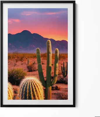 Produktbild von Sonnenuntergang in der Wüste– Wandbild mit Rahmen – Gerahmtes Bild  – Wanddekoration – 70x100 cm –  Schwarz Rahmen