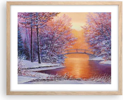 Produktbild von Gerahmtes Poster - Rahmen in heller Eiche - Brücke Schnee Wald - 50x40 cm - Wand Bild - Wanddeko - Wandbilder - Kunstposter - Wandposter - Bilderrahmen - Bilder - Kunstdruck - P2NAA50x40-4545