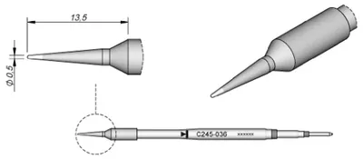 Imagen del producto de Punta de soldadura JBC, serie C245, forma redonda, C245036/Ø 0,5 mm, recta, modelo C245036