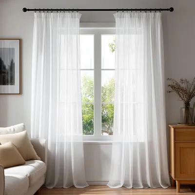 Transparente Gardinen mit Plisseeband, 140×260 cm, Weiß, 2 Paneele
