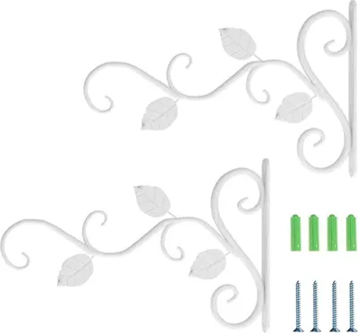 Produktbild von Hängepflanzenhaken, 2 Stück, Wandhaken für Hängepflanzen, Wandhalterungen für Hängepflanzen, Hängepflanzen/Laternen/Windspiele mit Wandhaken aus Schmiedeeisen für Blumenkörbe (weiß)