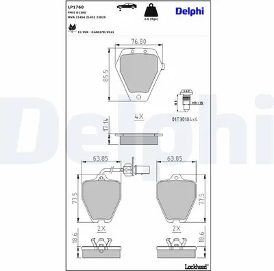 Produktbild von DELPHI Bremsbeläge Satz Vorne Bremsklötze für AUDI A6 Avant (4B5, C5) LP1760