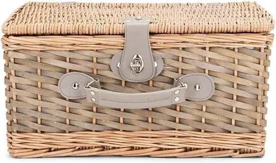 Image de Panier à pique-nique 14 L en carton imitant l'osier et le lin, pour 4 personnes