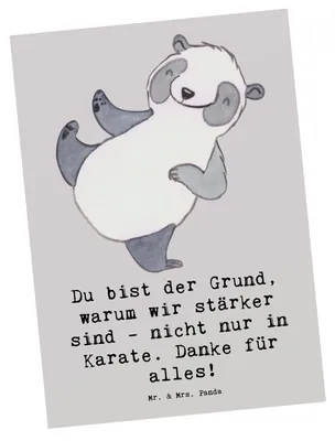 Produktbild von Mr. & Mrs. Panda Postkarte Karate Trainerin Stärke - Grau Pastell - Geschenk, Verbindung, Kampfkunst, Ansichtskarte, einzelkarte, Fotokarte, Disziplin, Anerkennung, Werte