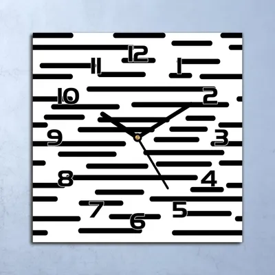Produktbild von Wanduhr Echt-Glas-Küchenuhr Linien schwarz weiß Quarz 30x30 Deko Bilder
