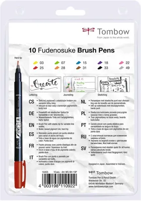 Produktbild von Tombow WS-BH-10P, Fein / Mittel, 10 Farben, Schwarz, Blau, Grün, Grau, Orange, Pink, Gelb, Rundspitze & Bürstenspitze, Mehrfarbig, Rund