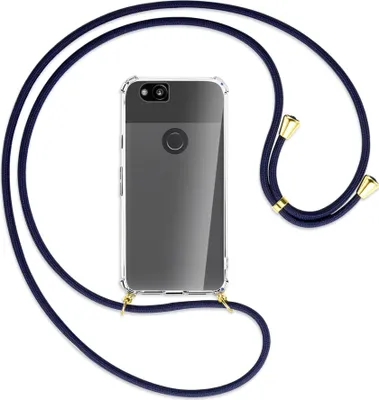 Produktbild von Handykette Backcover-Schutzhülle mit Band (Metall goldfarben) für Google Pixel 2 - dunkelblau