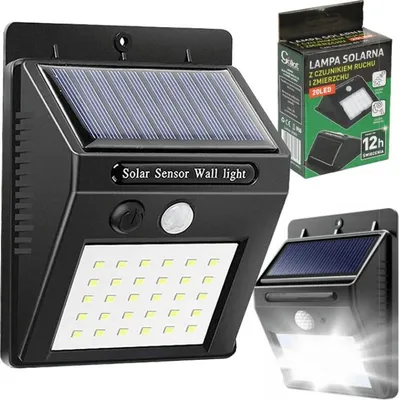 Zdjęcie produktu dla Lampa Solarna LED z Czujnikiem Ruchu i Zmierzchu, Zasilana Energia Słoneczną, Montażowy Panel Światła Zewnętrznego Białego Zimnego