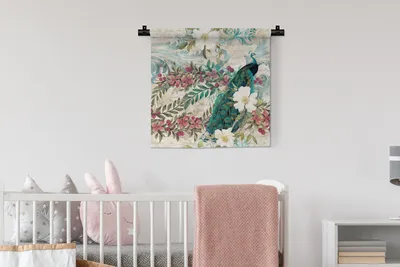 Produktbild von MuchoWow® Wandteppich Wandbehang Blumen - Kunst - Pfau 60x60 cm Tapisserie Dekoration Wandtuch - Dekorationen - Wand Decke