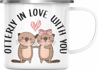 Produktbild von Trendation - Valentinstag Emaille Tasse Geschenk für Ihn Sie Lustig Otter Geschenkidee Becher Freund Freundin Wortspiel Liebe Paare (Silber)