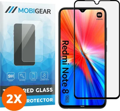 Produktbild von Mobigear Premium 4.99 Xiaomi Redmi Note 8 Panzerglas Gehärtetes Glas Displayschutz - Hüllenfreundlich - Schwarz (2er Pack)