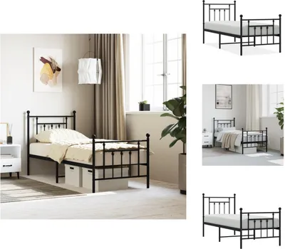 Produktbild von vidaXL Bettgestell mit Kopf- und Fußteil Metall Schwarz 75x190 cm -  Betten & Bettgestelle