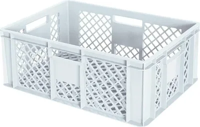 Produktbild von 54 Stück Eurobehälter durchbrochen/Bäckerkiste, LxBxH 600 x 400 x 240 mm, PE-HD, lebensmittelecht, weiß, Palettenware