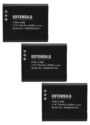 Produktbild von EXTENSILO 3x Akku kompatibel mit Pentax Optio WG-4, WG-8, WG-90 Kamera (770 mAh, 3,7 V, Li-Ion)