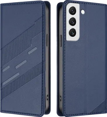 Image de Etui pour Samsung Galaxy S22 5G, étui en cuirPolyuréthaneavec fente pour cartes et fonction stand Blau