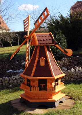 Produktbild von 1,30m große Windmühle mit Solarlicht rot Typ 18.1
