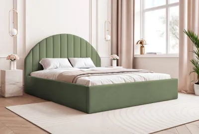 Zdjęcie produktu dla BESILIO Łóżko sypialniane zaokrąglone zagłowie slim 200x200 Charlott - pojemnik, stelaż  - Zielony & Dream Velvet 33