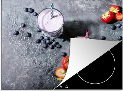 Produktbild von KitchenYeah© Herdabdeckplatte Smoothie - Obst - Erdbeere - Beere - Marmor , 58x51cm, Küche Deko, Glaskeramikkochfeld Herdabdeckung, Abdeckplatte fùr Kochfeld