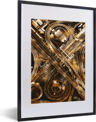 Produktbild von MuchoWow® MuchoWow® Gerahmtes Poster Gold - Autobahn - Städte 30x40 cm - Poster mit zchwarzem Bilderrahmen - Wandposter Schlafzimmer