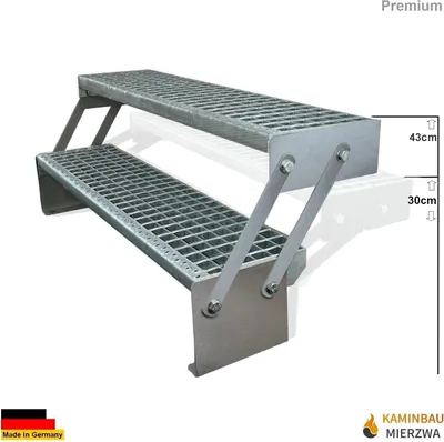Obrázok produktu pre Mriežka Oceľové schodisko 2 stupne Nastaviteľná pozinkovaná šírka 80 cm x nastaviteľná výška 30-43 cm
