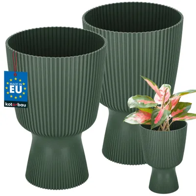 Obrázok produktu pre KOTARBAU® Súprava 2 kusov kvetináčov, priemer 14 cm, kvetináč na orchideje, vnútorný kvetináč pre izbové rastliny, kvetináč so základňou, s rebrovaním, v tvare kalicha, plast, zelená farba