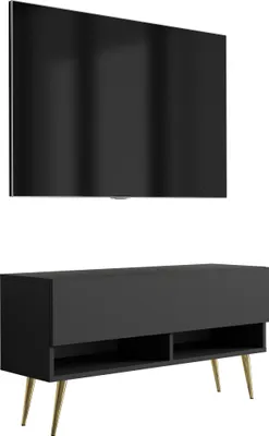 Obrázek produktu pro Nízká televizní skříňka 100 cm matná černá, zlaté šikmé nohy, 100 × 32 × 52 cm
