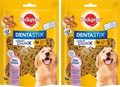 Produktbild von PEDIGREE® DENTASTIX™ CHEWY CHUNX™ Maxi 15kg+ mit Huhn Geschmack 2 x 68g
