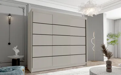 Produktbild von Schwebetürenschrank 3-türig Schrank 250 cm mit Regalen Moderne Kleiderschrank  Garderobe für Kleidung  Modell DASTO VII KASCHMIR