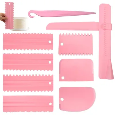 Produktbild von Tortenschaber-Set, 9-teilig, DIY-Tortenschaber, Tortenspatel, Fondantglätter, verstellbare Buttercreme-Tortenschaber, Backwerkzeuge (rosa)