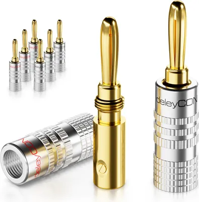 Produktbild von deleyCON Bananenstecker 8er Set Vergoldet Schraubbar für Lautsprecherkabel von 0,75mm - 4mm & z.B. HiFi Receiver