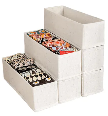 Schubladen-Organizer 6er-Set, faltbar, 33,5x10x10 cm, weiß