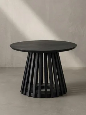 Produktbild von Couchtisch 60x60x41 cm Mango Massivholz Schwarz Sofatisch Rund, Design Wohnzimmertisch mit Gittergestell, Kaffeetisch Wohnzimmer Modern