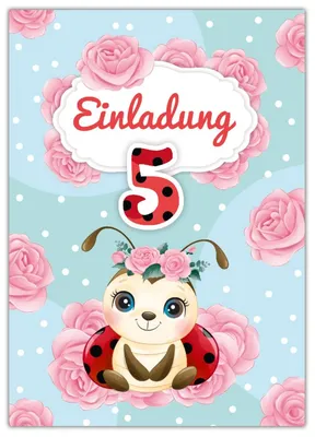 12 Einladungskarten 5. Geburtstag Mädchen Marienkäfer