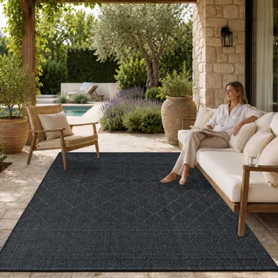 Produktbild von Outdoor Teppich Flachgewebe modern Boho Ethno wetterfest Außenbereich Grösse 80x250 cm