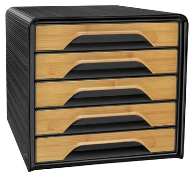 Obrázok produktu pre CEP Office Solution Schubladenbox Smoove Silva 5 Schuebe schwarz/Bambus aus Polystyrol mit
