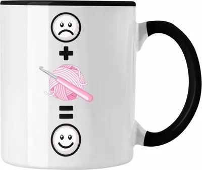 Produktbild von Trendation - Stricken Tasse Geschenk für Häckel Strickerin Lustige Geschenkidee :( + Garn und Wolle = :) (Schwarz)