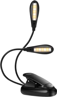 Productafbeelding van Oplaadbare LED-leeslamp met 14 USB-poorten - Flexibele clip voor kinderen - Geschikt voor boekenwurmen en muziekstandaards - Premium zwart