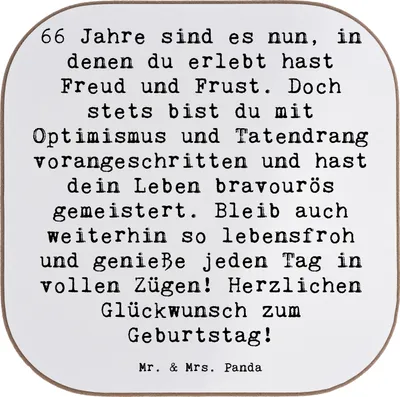 Produktbild von Mr. & Mrs. Panda Tassen Untersetzer Spruch 66. Geburtstag - Weiß - Geschenk, für Gläser, Tischuntersetzer, Gratulation, Lebenswege, Geburtstagsgeschenk, besondere Anlass