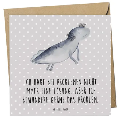 Produktbild von Mr. & Mrs. Panda Grußkarte Axolotl Schwimmen - Grau Pastell - Geschenk, Klappkarte, Lurch, Motivation, Problem, Optimistisch, faltkarte, anlasskarte, Glückwunschkarte