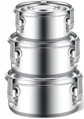 Image de Ibenzoa® - Ensemble de 3 boîtes repas en acier inoxydable (304) – Boîtes repas étanches avec clip et joint en silicone, contenances de 660/1000/1600 ml, empilables, compatibles lave-vaisselle, four et congélateur, sans BPA