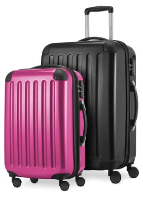 Image de Alex - Lot de 2 bagages à main + valise de taille moyenne, set de valises de réserve Trolleys coque dure polycarbonate brillant,Noir-Magenta