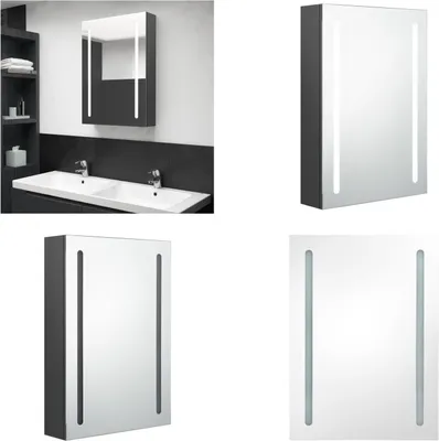 Produktbild von vidaXL LED Bad Spiegelschrank Grau 50x13x70 cm - Badezimmerschrank - Badezimmerschränke - Spiegelschrank - Spiegelschränke