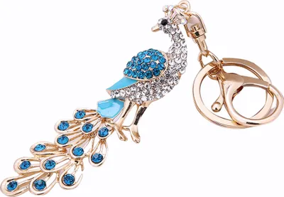 Produktbild von Mode bunte Strass Pfau Schlüsselanhänger Dekor Handtasche Anhänger Schlüsselanhänger-Blau
