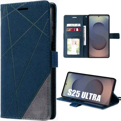 Image de Coque pour Samsung Galaxy S25 Ultra, Anti-Rayures Antichoc Protection Synthécuir Bleu Marine