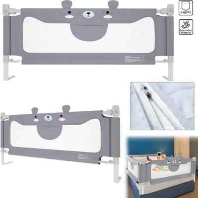 Image de UISEBRT 200cm Barrière de lit pour enfant Petit Ours Barrière de lit à lever à la verticale Barrière de sécurité Barrière de lit Pour éviter les chutes des jeunes enfants Bébés et enfants