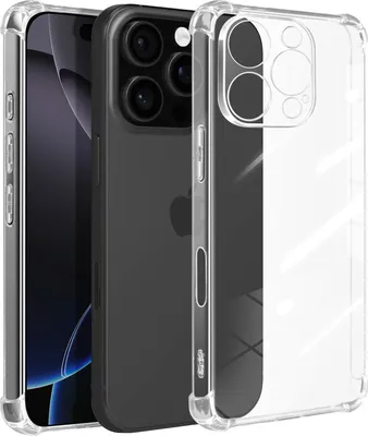 Three iPhone cases are shown in a studio shot. The cases are clear and black.