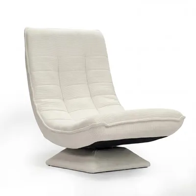 Produktbild von Drehbarer Loungesessel aus Kordstoff, weich gepolstert, ohne Armlehnen, 360° drehbar, für Wohnzimmer und Schlafzimmer, Cremeweiß