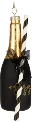 Immagine prodotto di BRUBAKER Bottiglia di champagne con cannuccia - Guaina di Natale in vetro dipinta a mano - Guaina di 16 cm bottiglia di champagne nero oro decorazione albero di Natale