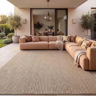 Produktbild von TT Home Outdoor Teppich Wetterfest Garten Schlafzimmer Flur Boho Motiv Unifarben Moderner Sisal Look Natur Optik Größe 160x230 cm