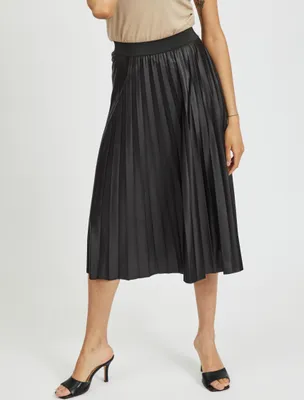 Produktbild von Falten Rock Midi Satin Plissee Skirt mit Stretch Bund VINITBAN | S